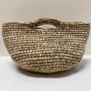 Handmade Woven Crochet Knit 100% Wool Pouch Top Handle Neutral Tan Tote Bag USA